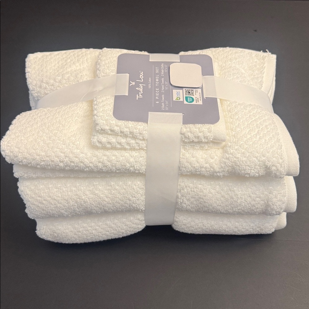 6pc TRULY LOU 100% Cotton Bath Towel Set - White - Picture 5 of 5